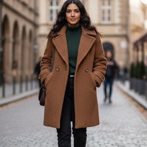 Trina Turk Nancy Double Breasted Peacoat Alpaca Wool Brown Oversized Coat